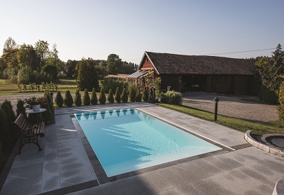 One Piece Pool with coping stones